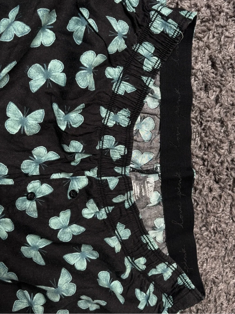 PINK Victoria's Secret Black Sleep Shorts with Mint Butterfly Print